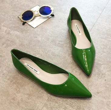 Ladies 2-48 Shiny Leather Slip-Ons Green Candy Colors Shallow Toe Shoes For Women Promotion 2020 Plain Flats Spring Outdoor Cute