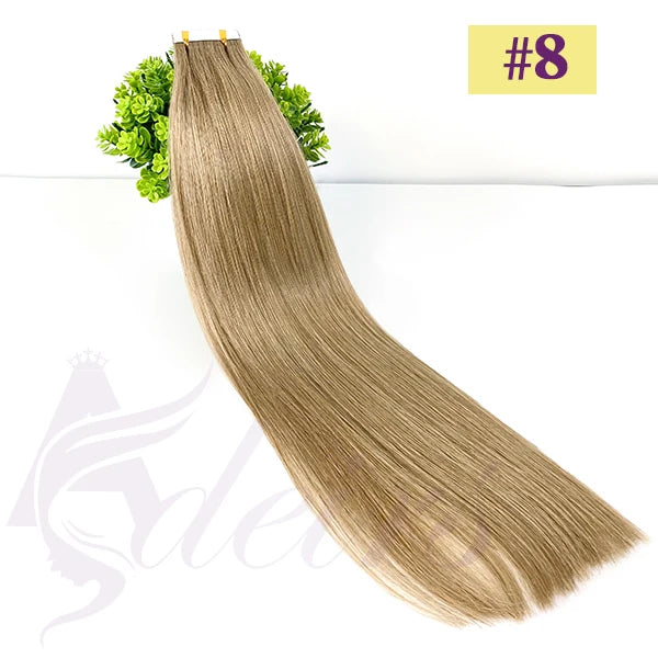 ADEIRS Straight Tape In Human Hair Extensions 100% Real Hair Extensions 16"-24" Black Brown Blonde #613 Invisible Tape In