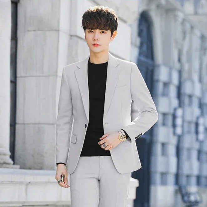 2 Piece Outfit Set Male High Quality 2025 Solid Color Slim Fit Full Men's Suits and Blazers Fashion Pants Luxury Elegant Classic
