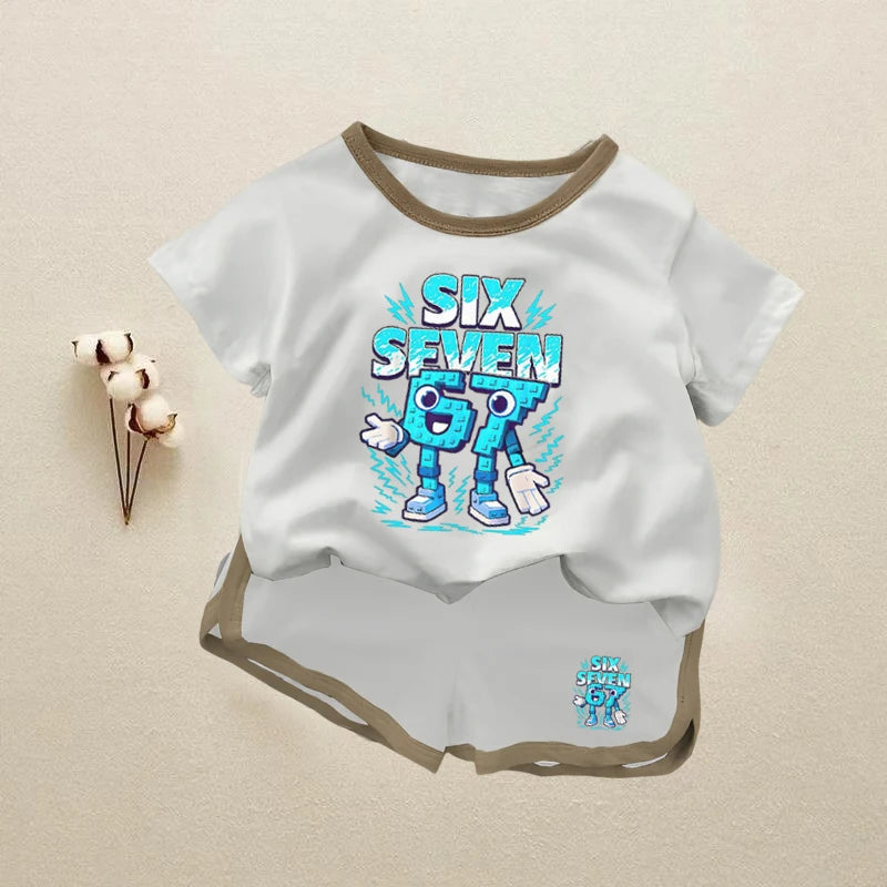 Kids Clothes Sets 2026 Summer Baby Boys Girls 67 Six Seven Short Sleeves T-Shirt+Shorts 2 Piece Outfit Children Casual Tracksuit