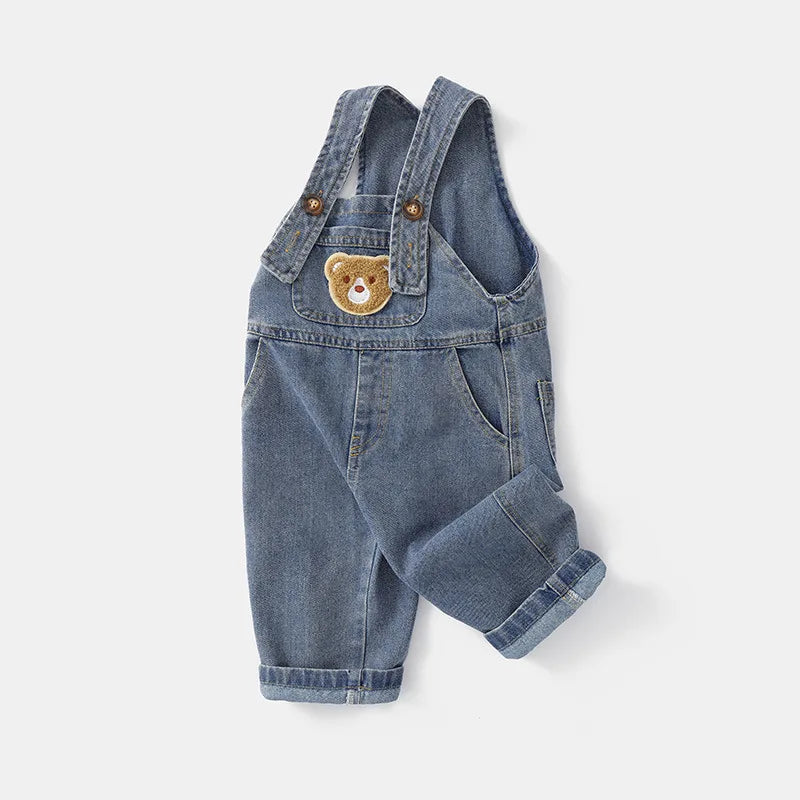2024 fashion spring autumn kids jumpsuit Boys girls cartoon denim bib pants children trousers FashionToddler Casual 0-5Y