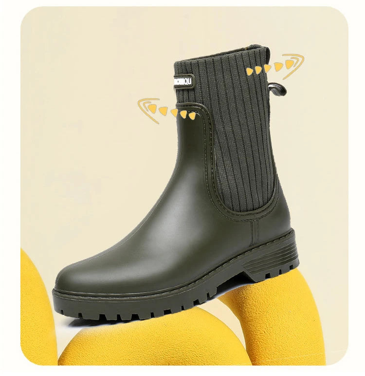 Designer Rain Boots Women's Waterproof Shoes Rainy Ladies Pink Fur Rubber Rainshoes Woman Galoshes Non-slip Pull-on Rain Boots