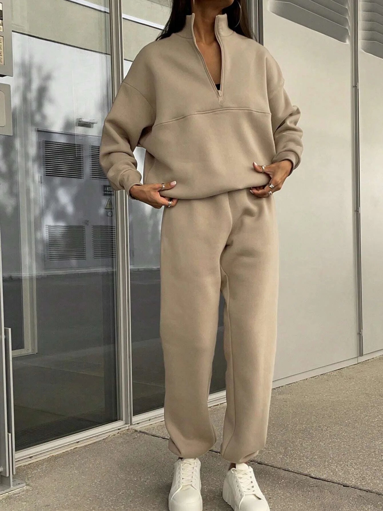 2026 Casual Pants Sets for Women Loose Long Sleeve Zipper Pullover Elastic Waist Trousers Two-piece Sets Women Tracksuit Outfits