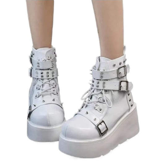 New Gothic Style Platform Vampire Cosplay Women Mid-calf Boots 2025 Winter Wedges Comfy Women Motorcycle Boots Shoes