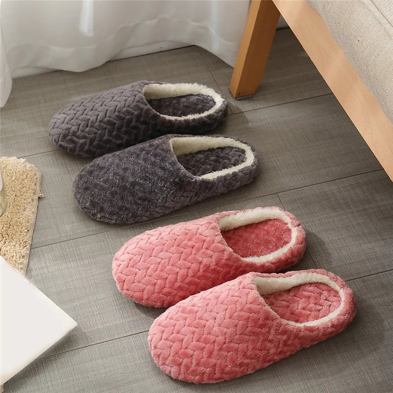 New Soft Sole Slippers Women Men Indoor Floor Flat Shoes Spring Autumn Winter Warm Home Cotton Plush Suede