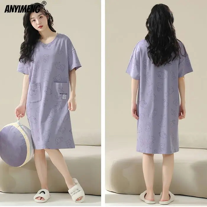 100% COTTON! M-4XL Plus Size Summer Women Nightgown Brand New Anti-bacterial HQ Nightdress Short Sleeves Sleepshirt Casual Dress