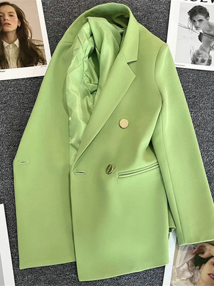 Women Blazer Luxury Double Breasted Jacket Korean Style 2025 Spring