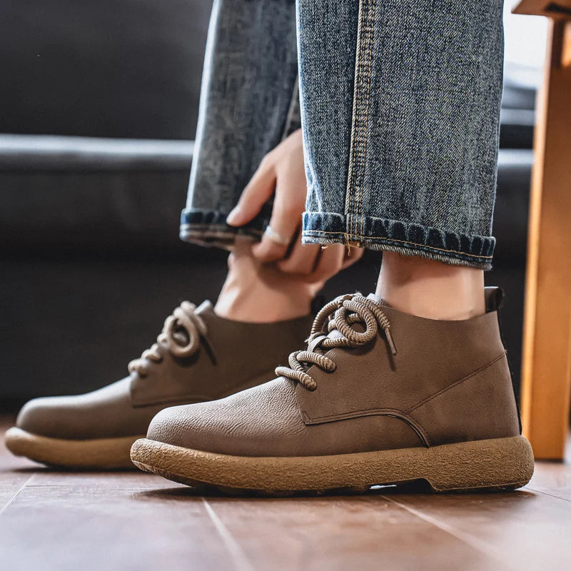 Outdoor Leather Men Casual Shoes British Style High Quality Ankle Boots High Top Man Work Boots Comfortable Walking Sneakers