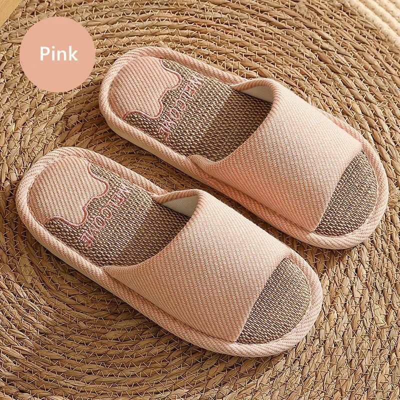 Couples Home Linen Slippers Women Indoor Soft Comfortable Bedroom Slides Men Leisure Non Slip House Shoes Platform Cotton Flats