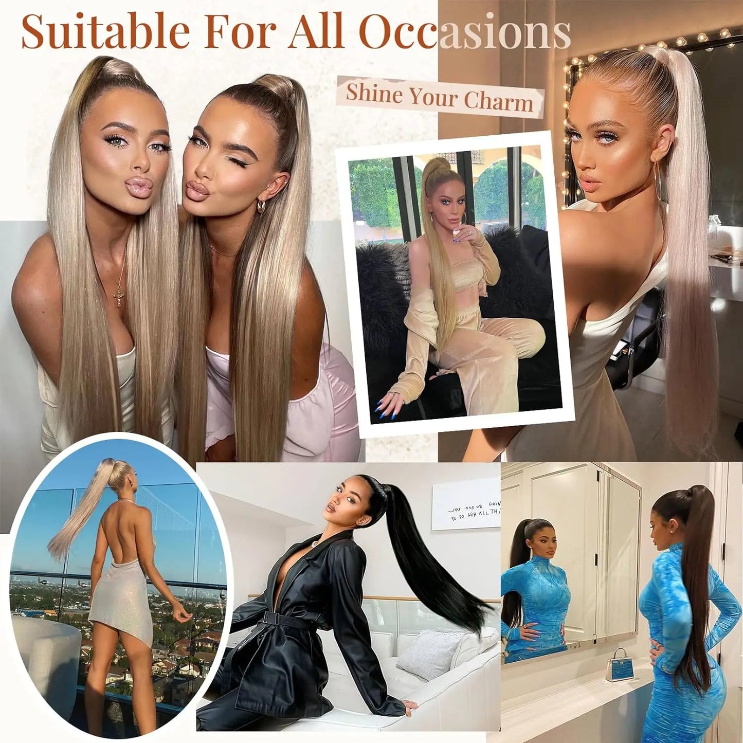 Long Straight Ponytail Extension Clip in,14/15/16 Inch Wrap Around Ponytail Heat Resistant Synthetic Pony Tail Hair