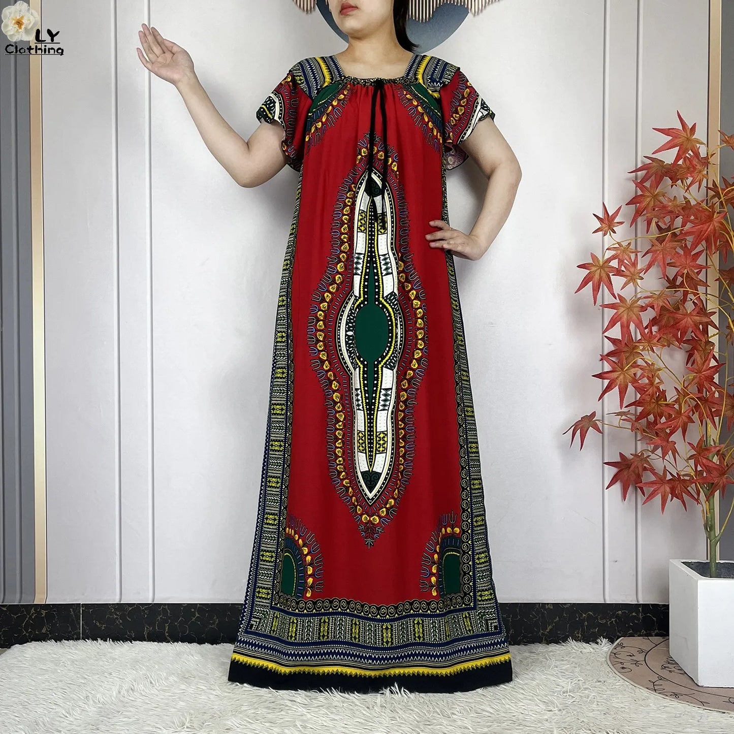 New Style African Abaya Summer Fashion Short Sleeve For Women Dress Cotton Boat Neck Loose Caftan Dubai Islam Femme Elegant Robe