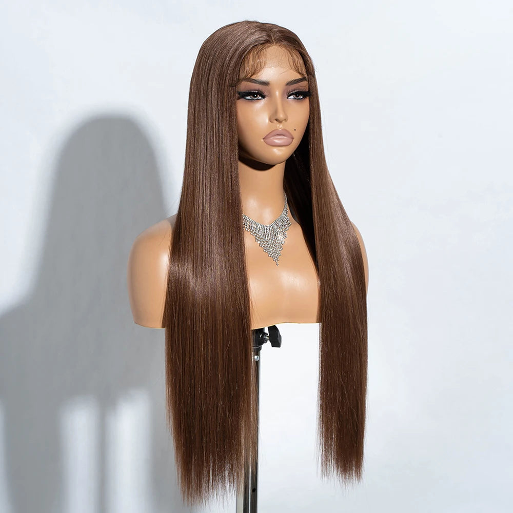 Synthetic Lace Front Wigs Warm Brown Black Color Hair  30" Long straight Wig For Women Lace Wig Heat Resistant Cosplay Wigs