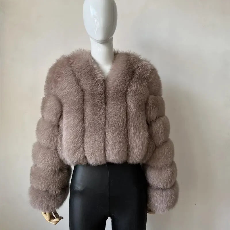 Faux Fox Fur Coat V-Neck Winter Woman Long Sleeve Warm Winter Coat Women Fashion Luxury New Fur Jacket Teddy Chic Outwear 2024