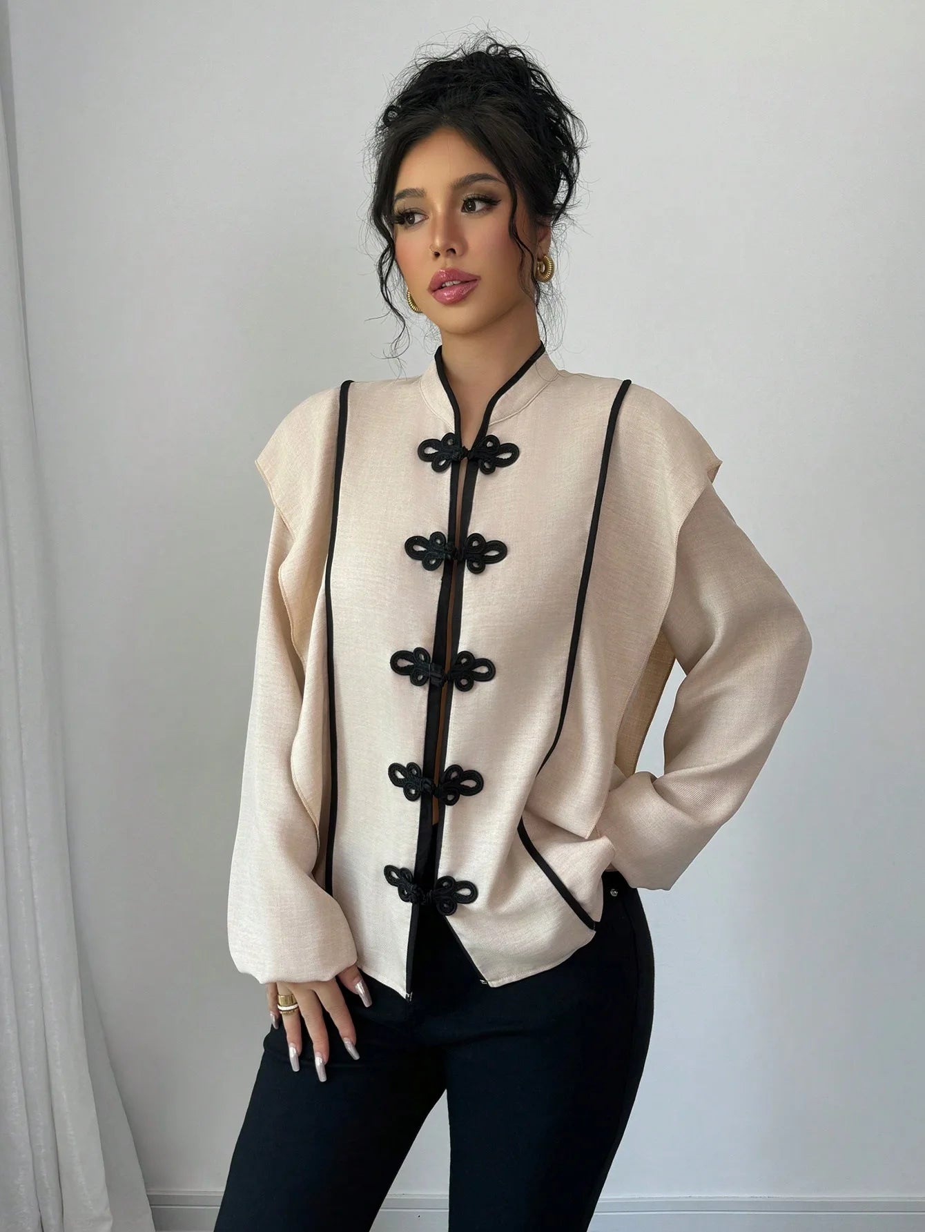 fashion Europe America Features Chinese Knot Design Long-sleeved Ethnic Style Which Casual The New Cross-border Women Shirt
