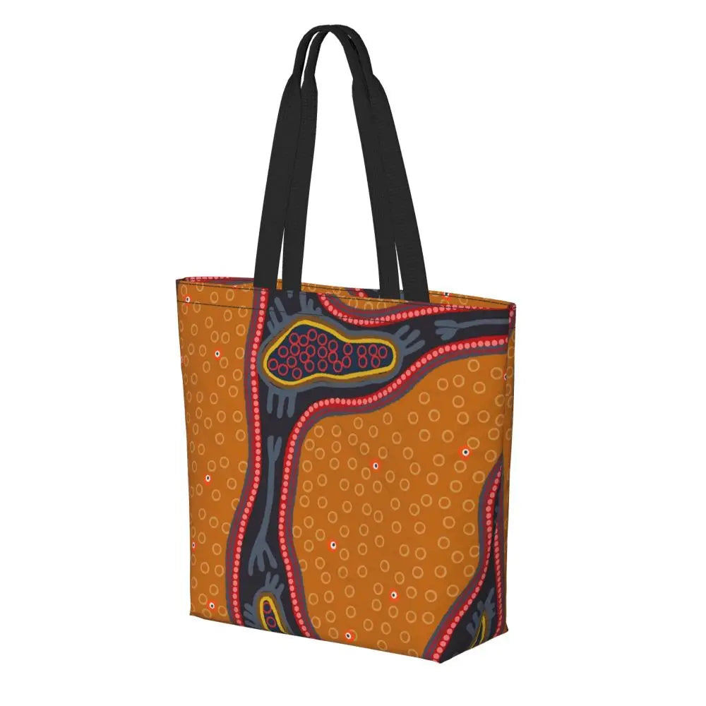 African Ankara Prints Grocery Shopping Tote Bags Women Geometric Ethnic Art Canvas Shoulder Shopper Bags Big Capacity Handbag