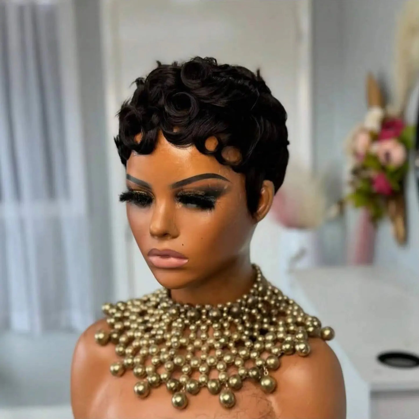 Short Pixie Wigs Short Black Curly Wigs Synthetic Hair Wigs  Natural Wavy Black Pixie Cut Wig Short Curly Layered Synthetic Wig