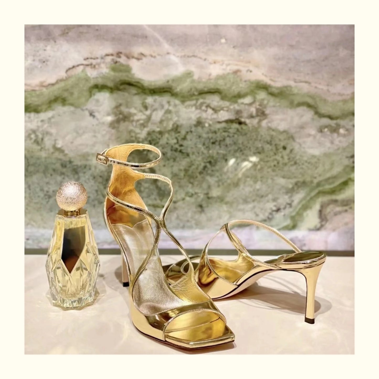2025 European and American Women's New Square Toe Sandals Summer Nude Patent Leather Stiletto Sexy High Heels