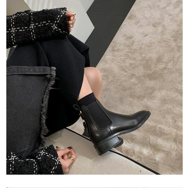 2026 Autumn/Winter Ankle Boots Women Basic Chelsea Botas Mujer Low Thick Heels Short Booties PU Leather Slip On Stretch Botines