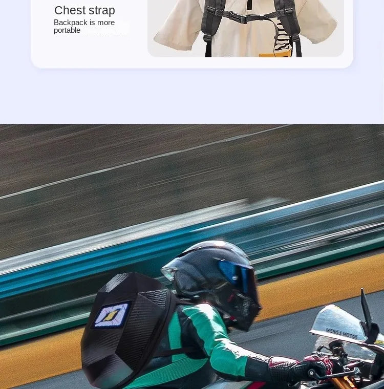 LED Motorcycle Rider Backpack Eyes Glow pattern carbon fiber texture helmet locomotive backpack school bag Moto Laptop backpack