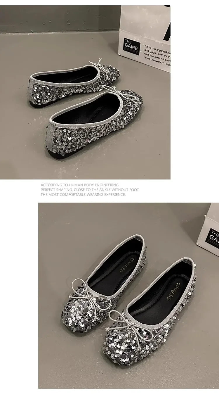 Shoes for Women 2026 New Sequin Design Women's Flat Shoes Soft Non-slip Ballet Shoe Women Work Shoes Comfortable for Work