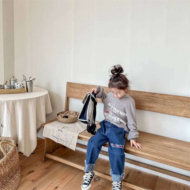 2023 Autumn Spring Baby Girls Boys Denim Pants Loose Fashion Korean Style Kids Casual Jeans Toddler Trouser Children's Clothes