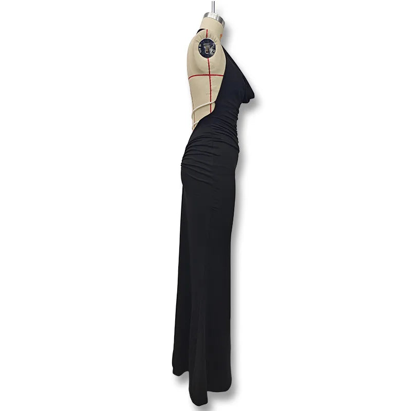 New Swing Collar Sleeveless Elegant Backless Long Dress Spicy Girl Solid Color Sexy Y2K Women Long Skirt Summer Fashion Dresses
