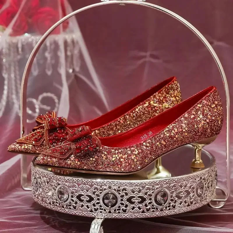 Women's Summer Footwear Stilito Rhinestone Shoes for Woman 2025 with Wedding Bride Genuine Mark Chic and Elegant A Comfortable E