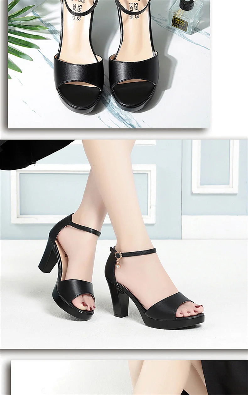 Summer Women Block Heels Fashion Breathable High Heels Sandals Classic Fish Mouth Buckle Versatile Waterproof Platform Sandals