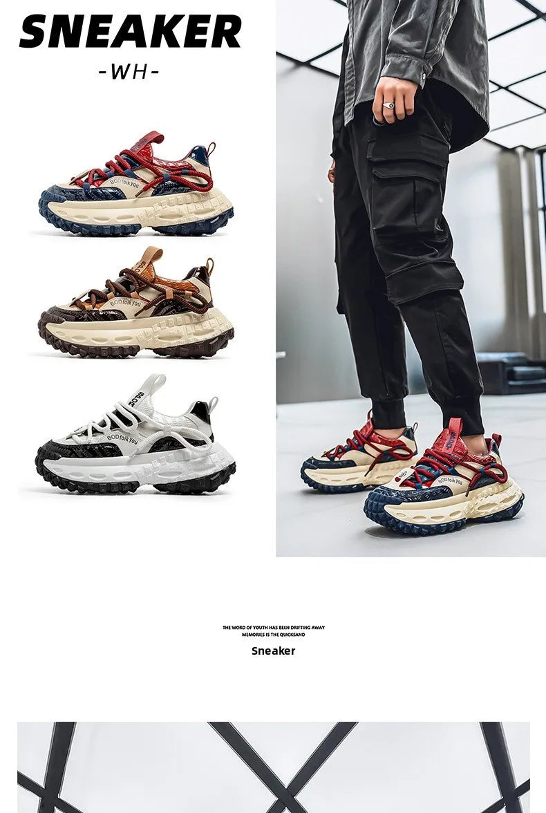 Trendy Dad Sneakers Thick Bottom Heightening Men's Casual Sports Shoes Spring Summer New Style round Toe Low Top EVA Insole