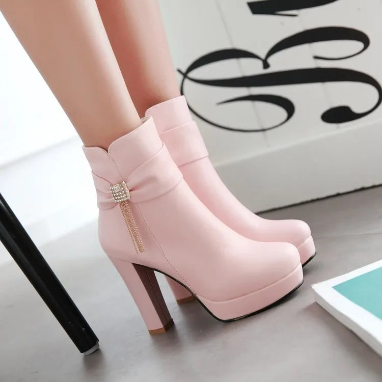 Brand Ankle Boots For Women Platform Fashion High Heel Short Boot Large Size Zipper Autumn Winter Black White Pink Women Shoes