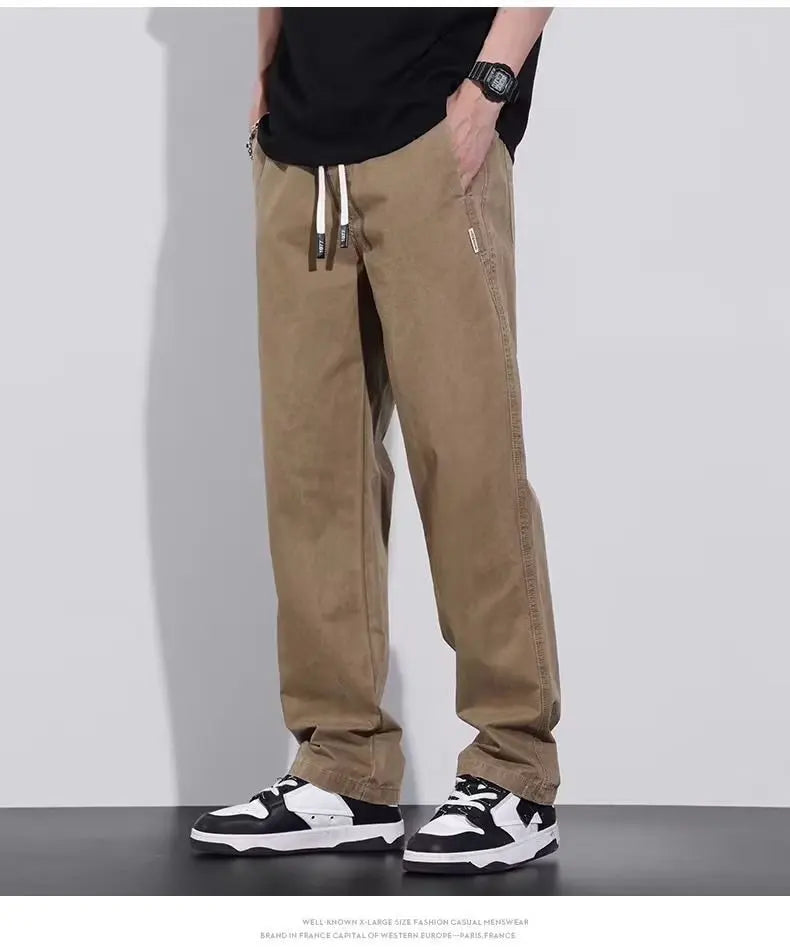 Casual Men's Fashion Simple and Handsome Work Pants for Spring Summer American Fashion Brand Loose Straight Pants for Teenagers