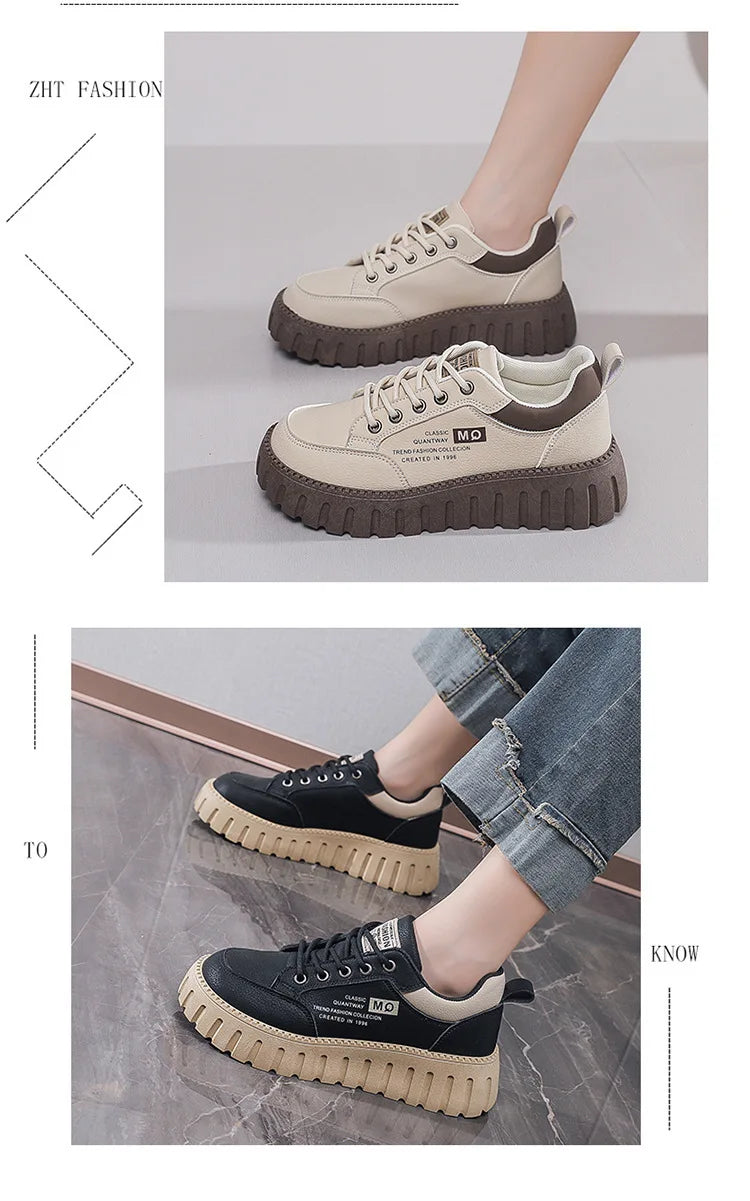 2026 New Style Women's Spring Casual Shoes Campus Style Student Designer Platform Shoes Fashion Women Versatile Leather Sneakers