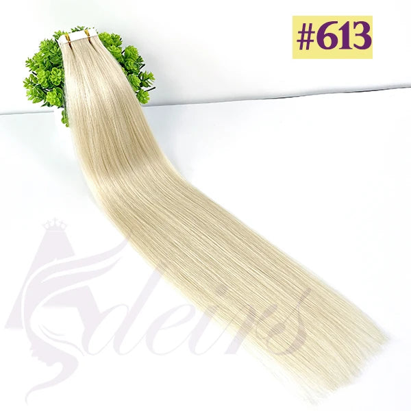ADEIRS Straight Tape In Human Hair Extensions 100% Real Hair Extensions 16"-24" Black Brown Blonde #613 Invisible Tape In