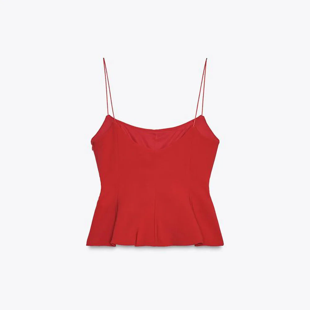 Women's Casual Blouse - Spring/Summer Style. Elastic Shoulder Straps. Round Neckline. Sexy Design. Slim Fit. Valentine's Day Sty