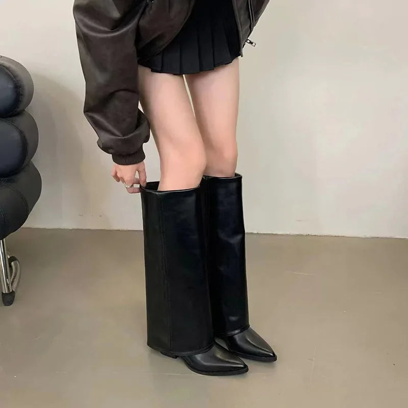 Women Chunky High Boots Pointed Toe Shoes Sexy Lady Dress Gladiator Autumn New 2024 Trend Retro Fad Woman Boots Goth Botas Mujer