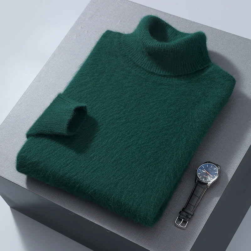 Men's 100% Mink Cashmere Sweater High Lapel Thick Knitted Pullover Casual Large Size Middle-Aged Sweater Autumn Winter New Tops