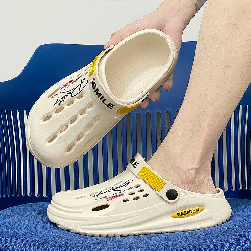 Summer Sandals for Men Massage Casual Slippers Non-Slip Slides Men's Sandals Indoor Outdoor Hole Beach Shoes Larger Size