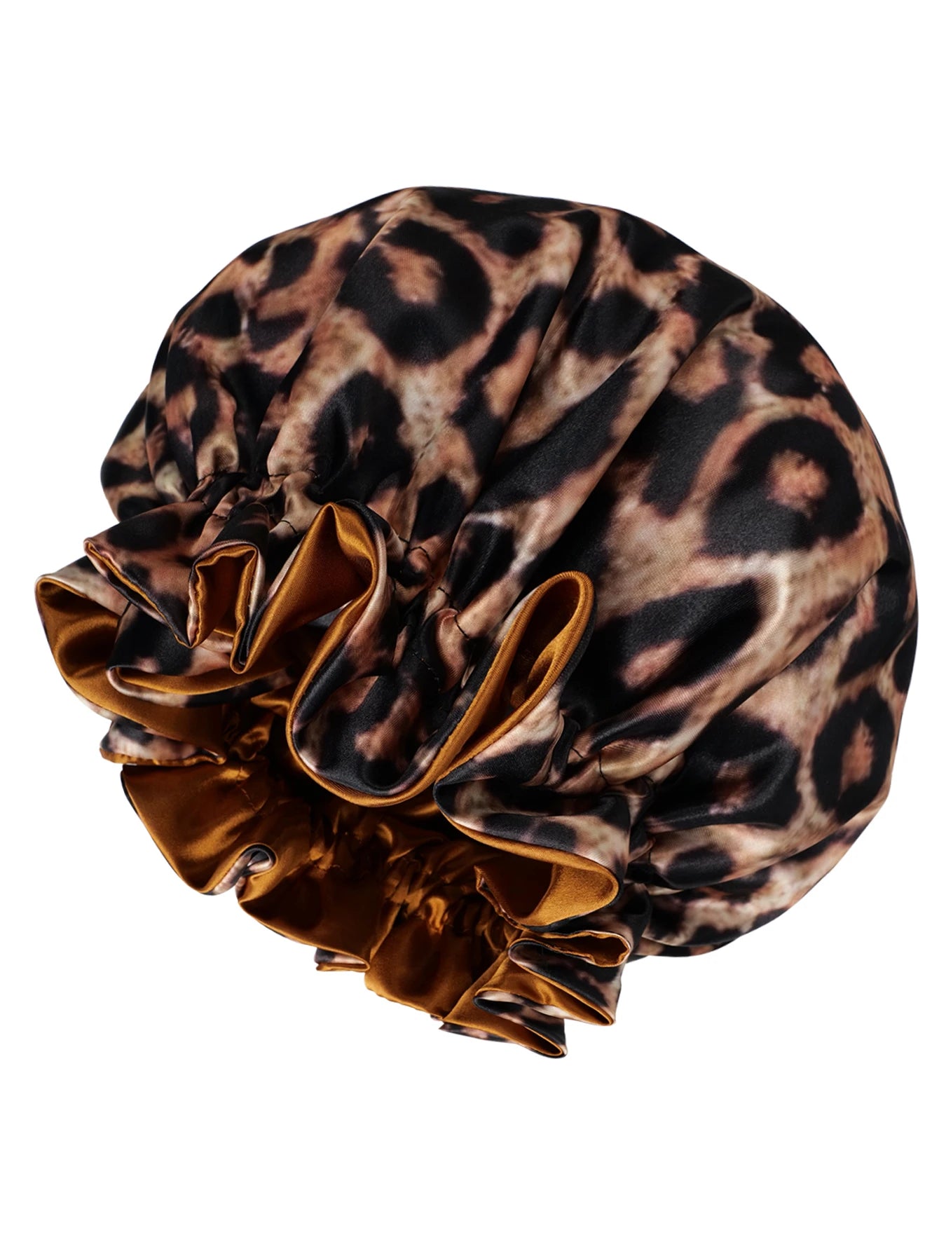 4Pcs Double Layer Satin Hair Bonnet Printed Leopard Splicing Design for Curly And Straight Hair Sleeping Cap BAZAARHUBO