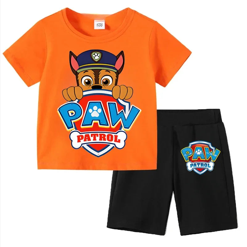 Paw Patrol Kids Set Boys Short Sleeve T-Shirt Top+Shorts 2-Piece Outfits Boys Cartoon Suit 3-8Years Children Clothes For Summer