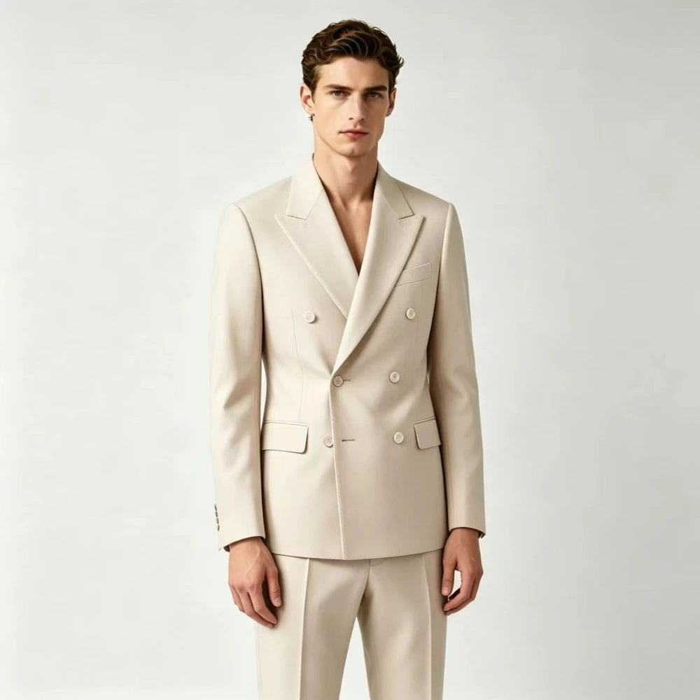 Men Double Breasted Suits For Wedding High Quality Slim Fit 2 Pieces Set Elegant Jackets Pants Blazers Fashion Classic Formal