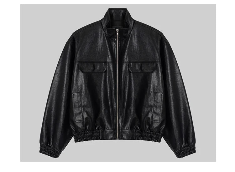 Mauroicardi Spring Autumn Cool Short Waterproof Thickened Warm Black Pu Leather Bomber Jacket Men Zip Up Luxury Designer Clothes