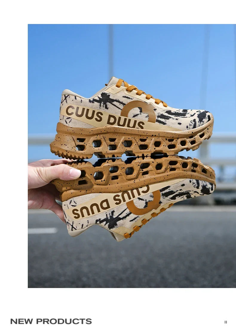 Running Shoes for Men Women Hollow Perforated Cushion Shock Absorbing Outdoor Hiking Sneakers Casual Chunky Walking Trainers