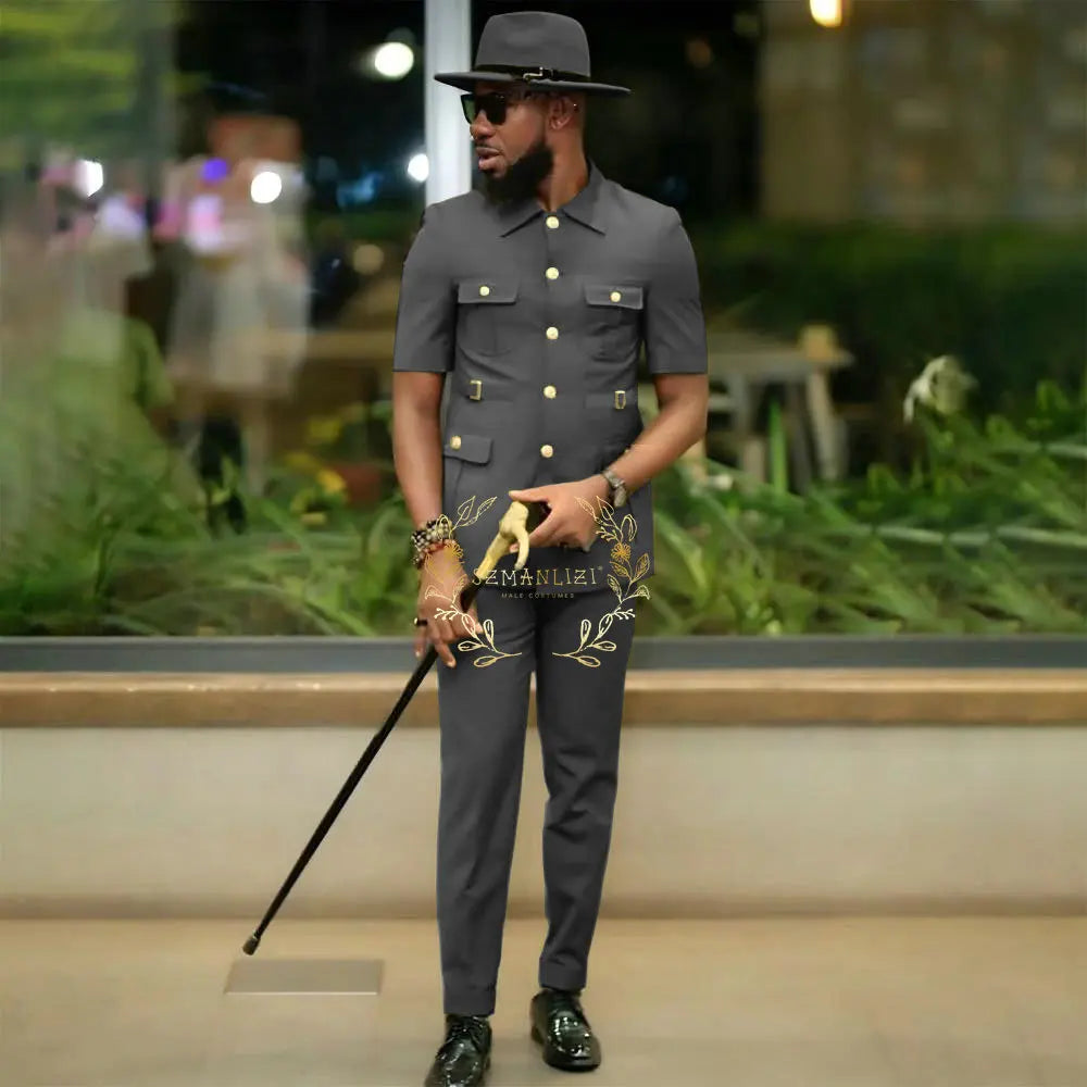 African Style Suits Men For Wedding Customized 2 Pieces Single Breasted Jacket Pants 2 Pieces Groom Tuxedos costume homme