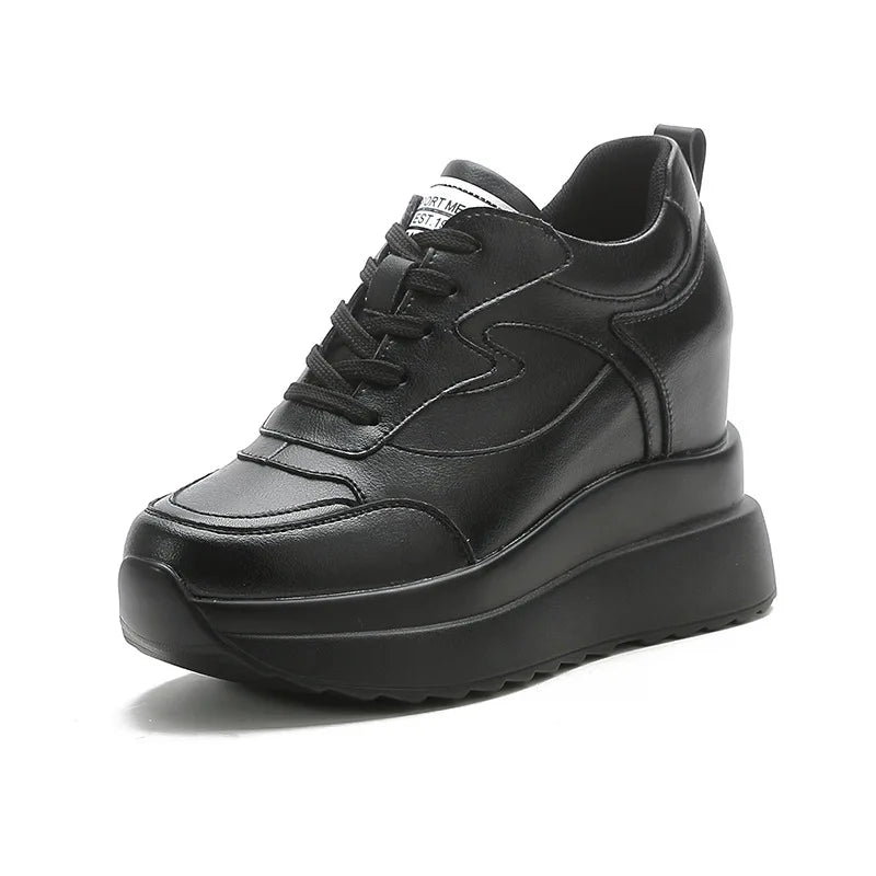Women's Sneakers Genuine Leather Womens Casual Shoes Thick Sole Increase Height 10cm Women Sneakers Breathable Shoes Botas Mujer