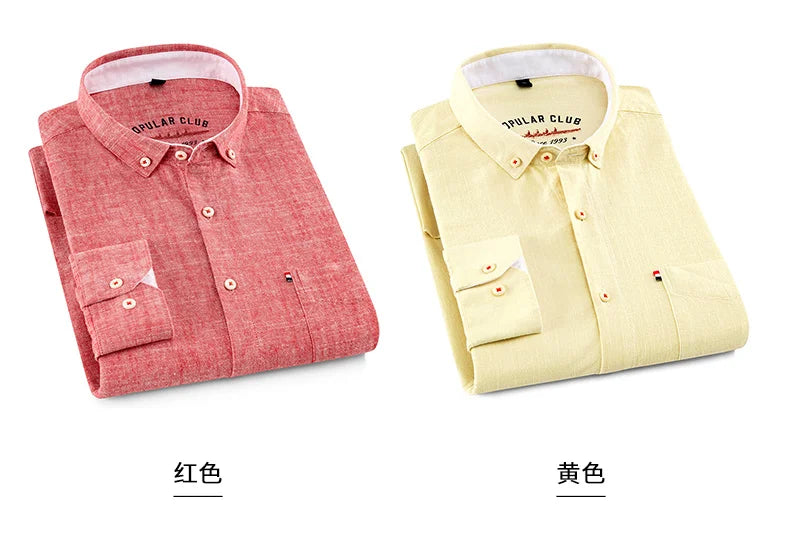 Shirt New Men's Fashion Solid Color Cotton Linen Everything Trend British Style Casual Business Formal Long-sleeved Shirt