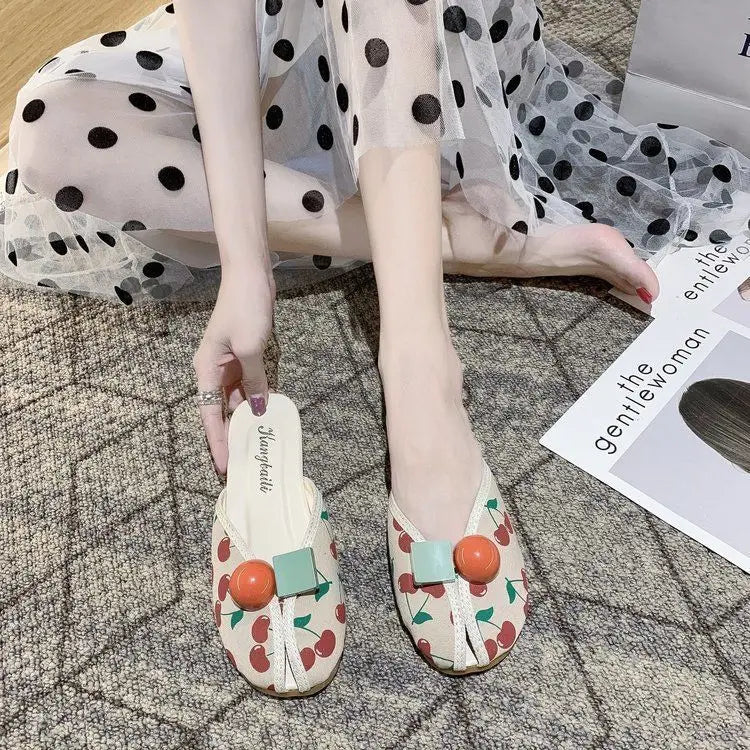 Slides Kawaii Shoes Round Toe Cute Women's Slippers and Ladies Sandals Mules Summer 2025 Flat Outside Comfortable Elegan Y 39 W