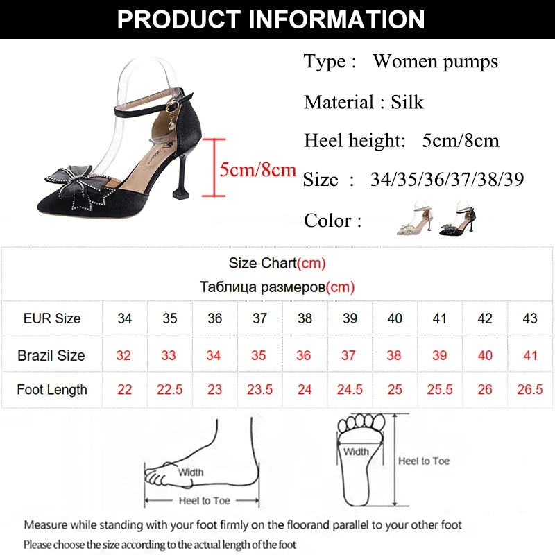 Rimocy Sexy Thin Heels Ankle Strap Pumps Women Lace Bowknot Wedding Party Shoes Woman Elegant Pointed Toe Silk High Heels Shoes