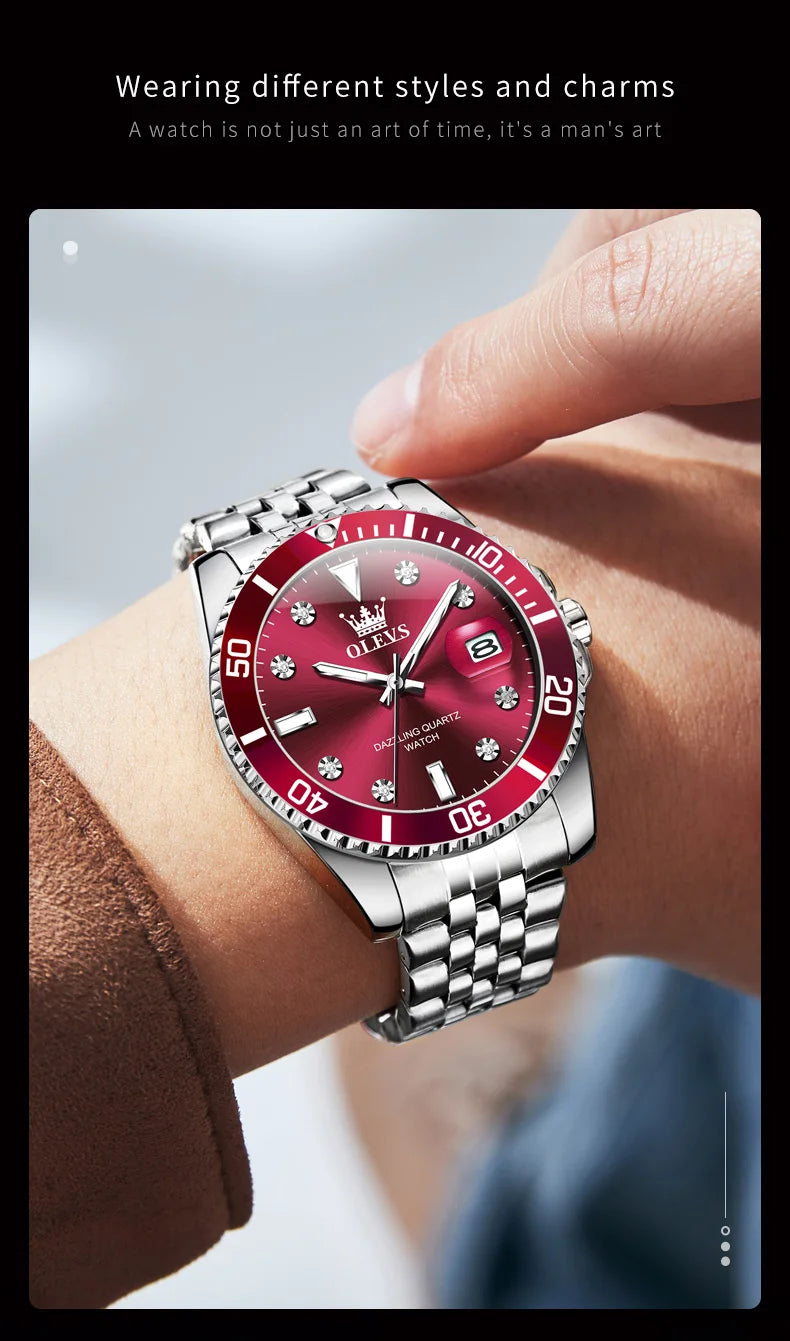 OLEVS Men's Watches Luxury Brand One-Way Timing Rotation Bezel Analog Original Quartz Watch for Men Submarine Series Wristwatch