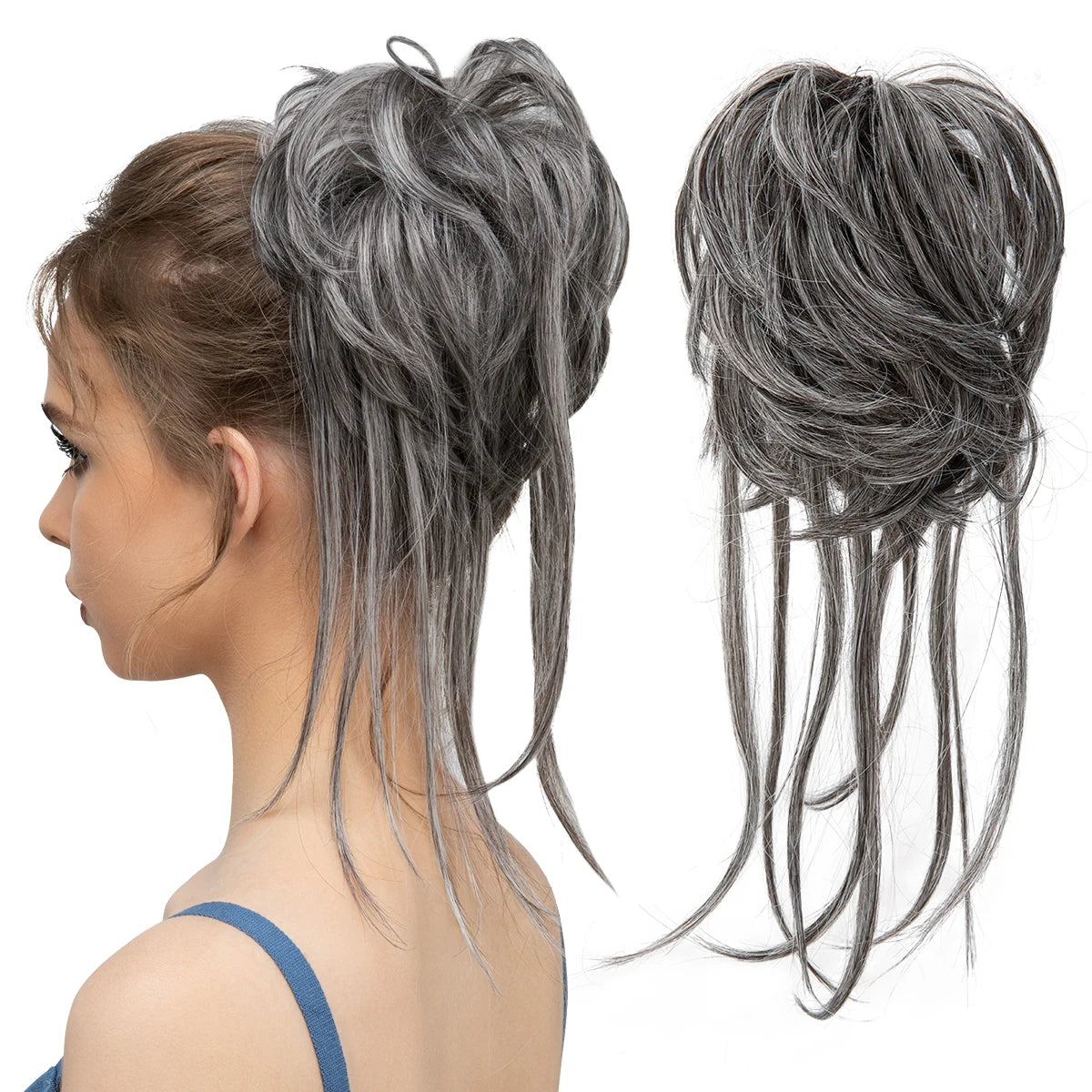 Synthetic Elastic Messy Bun Hairpieces Curly Scrunchie Black Blonde Brown Chignon Band Updo Donut For Women Natural Fake Hair