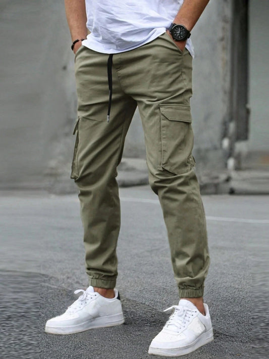 Men's Casual Cargo Pants Sweatpants Outdoor Bunched Long Trousers Autumn Multi-Pocket Durable Workwear Joggers Streetwear